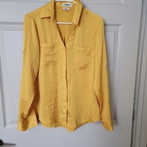 Express Portofino Button Down Blouse Yellow Slim Medium